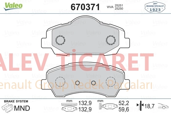 VALEO 670371. AÇIKLAMA: Fren Balatasi On (Peugeot:301-1.2 Vti 12- 1.6 Vti 115 12-C-Elysee 1.2 Vti 1.6 Vti 1.6H 12-).